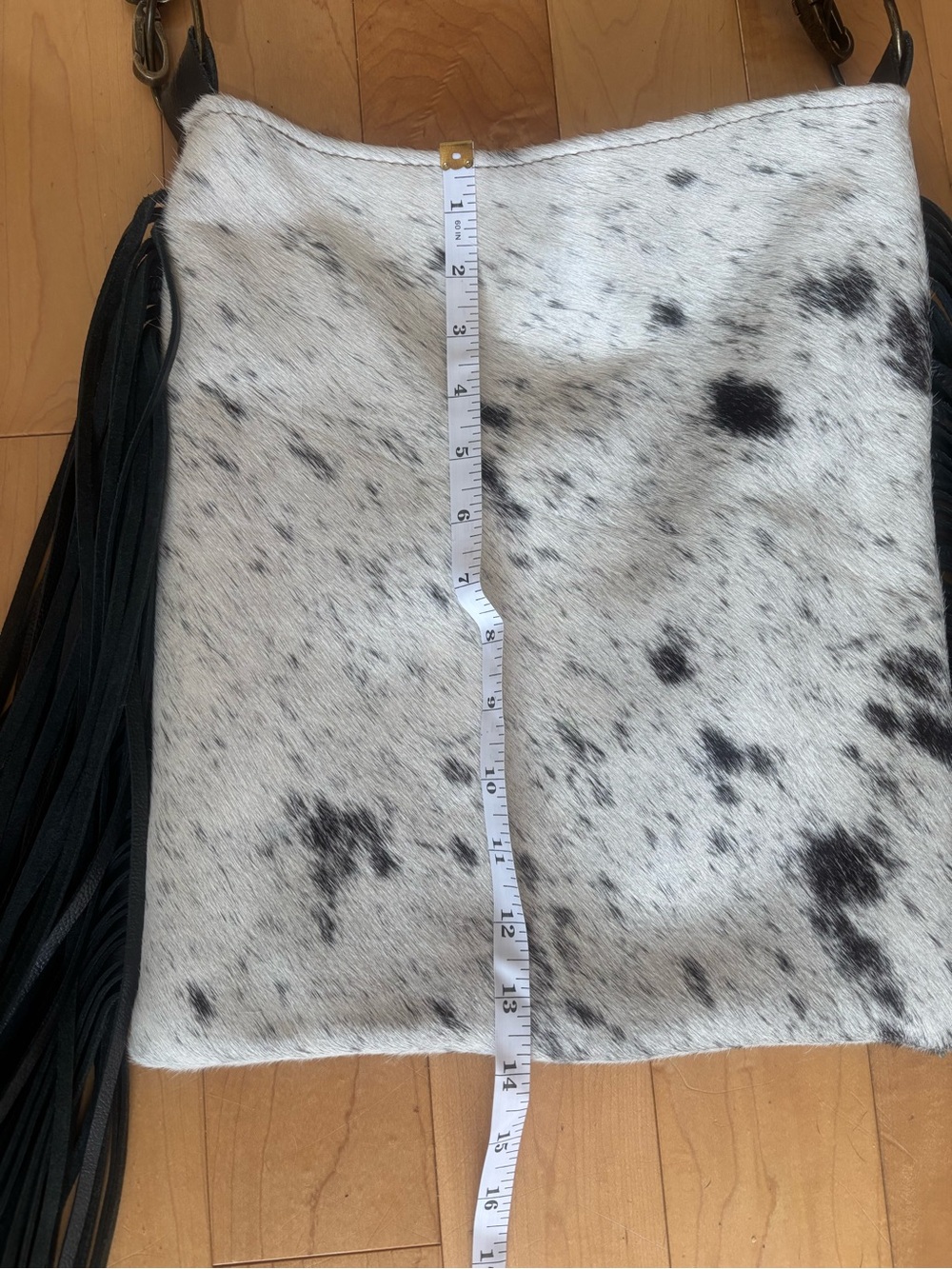 Spotted Cowhide Fringe Shoulder Bag
